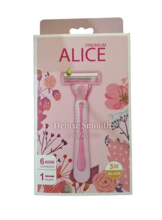 Alice Deluxe Smooth 3 Blade Razor with 6 Cartridges – 1 Razor